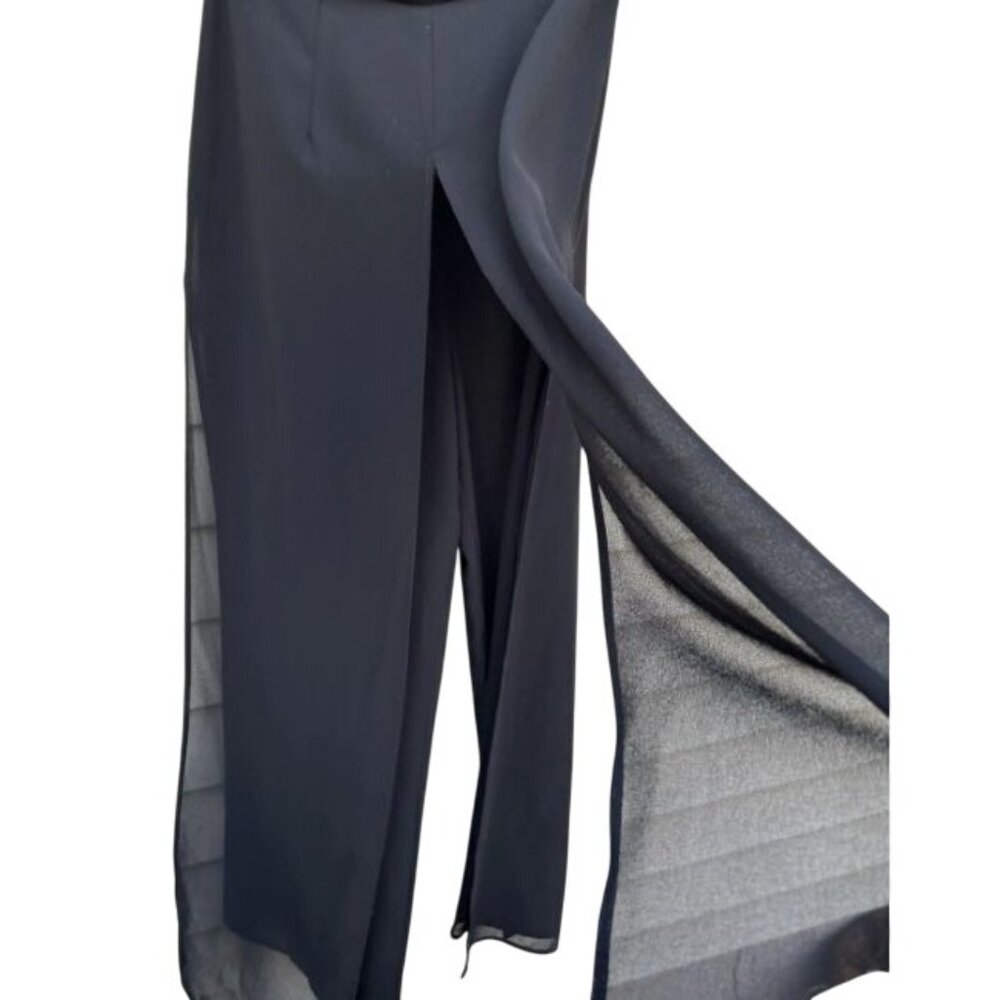 J.R. Nites Womens Black Wide-Leg Sheer Overlay Pants 14 Cocktail Minimalist Glam